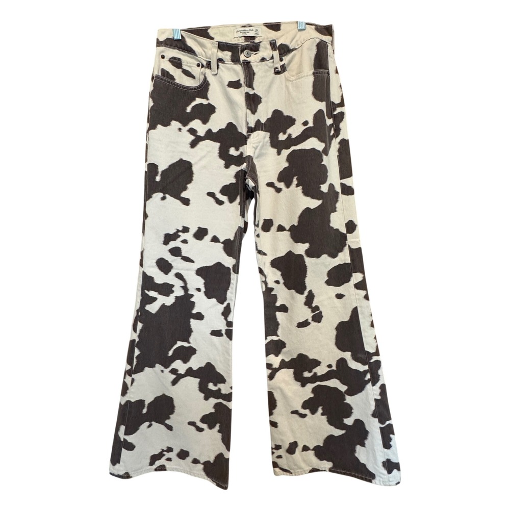 Abercrombie & Fitch Baggy Boot Jeans 28 Cow Print Mid Rise Rodeo Fair Cowgirl
